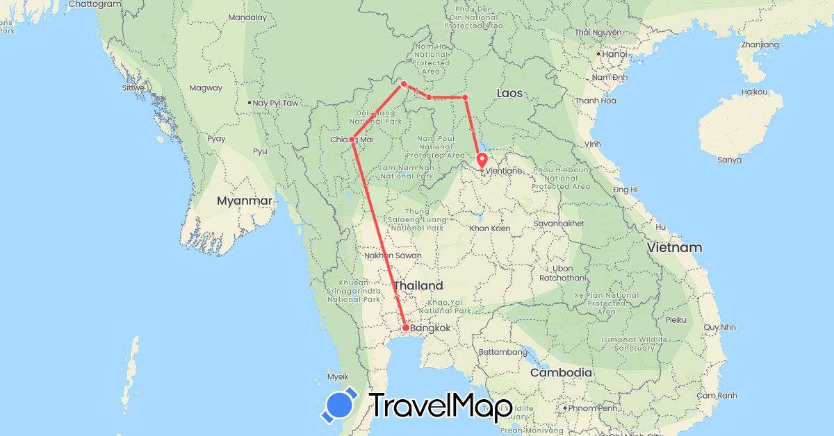 TravelMap itinerary: hiking in Laos, Thailand (Asia)